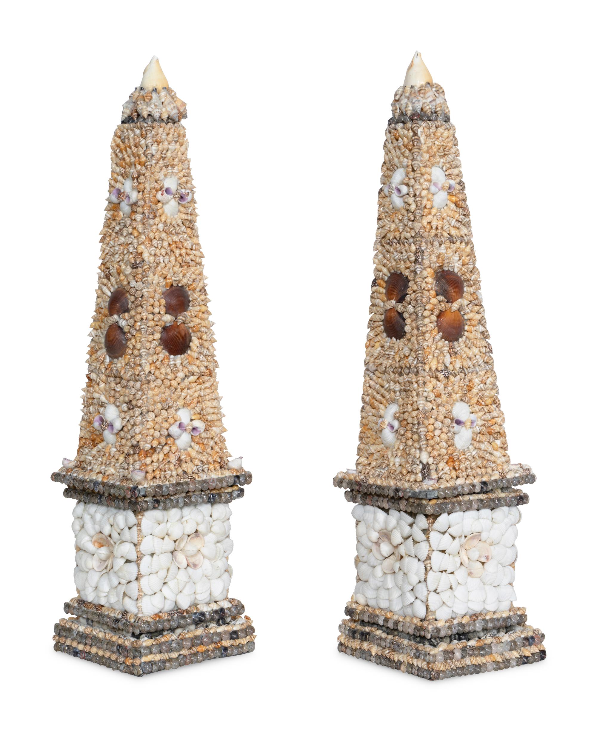 A Pair of Shellwork Obelisks