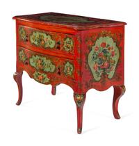 A Venetian Parcel Gilt and Polychrome Decorated Commode
