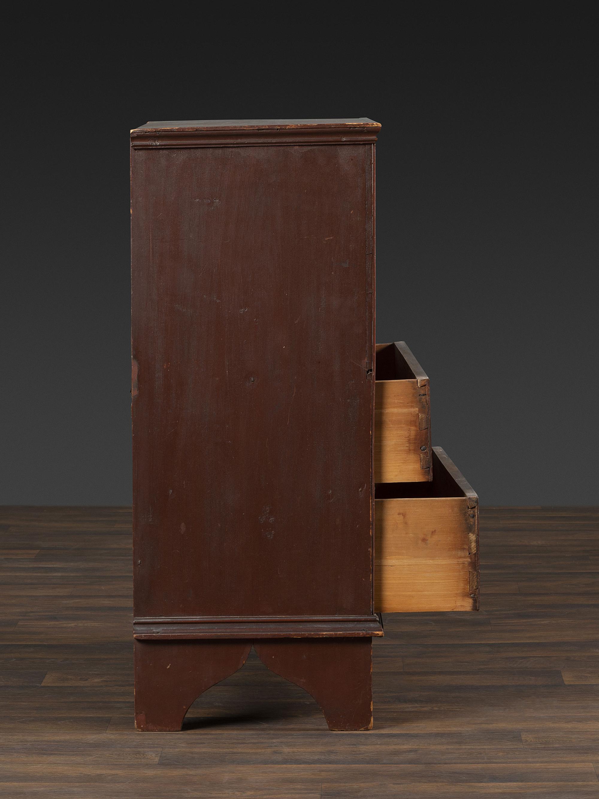 A William and Mary Red Painted Poplar Two-Drawer Blanket Chest