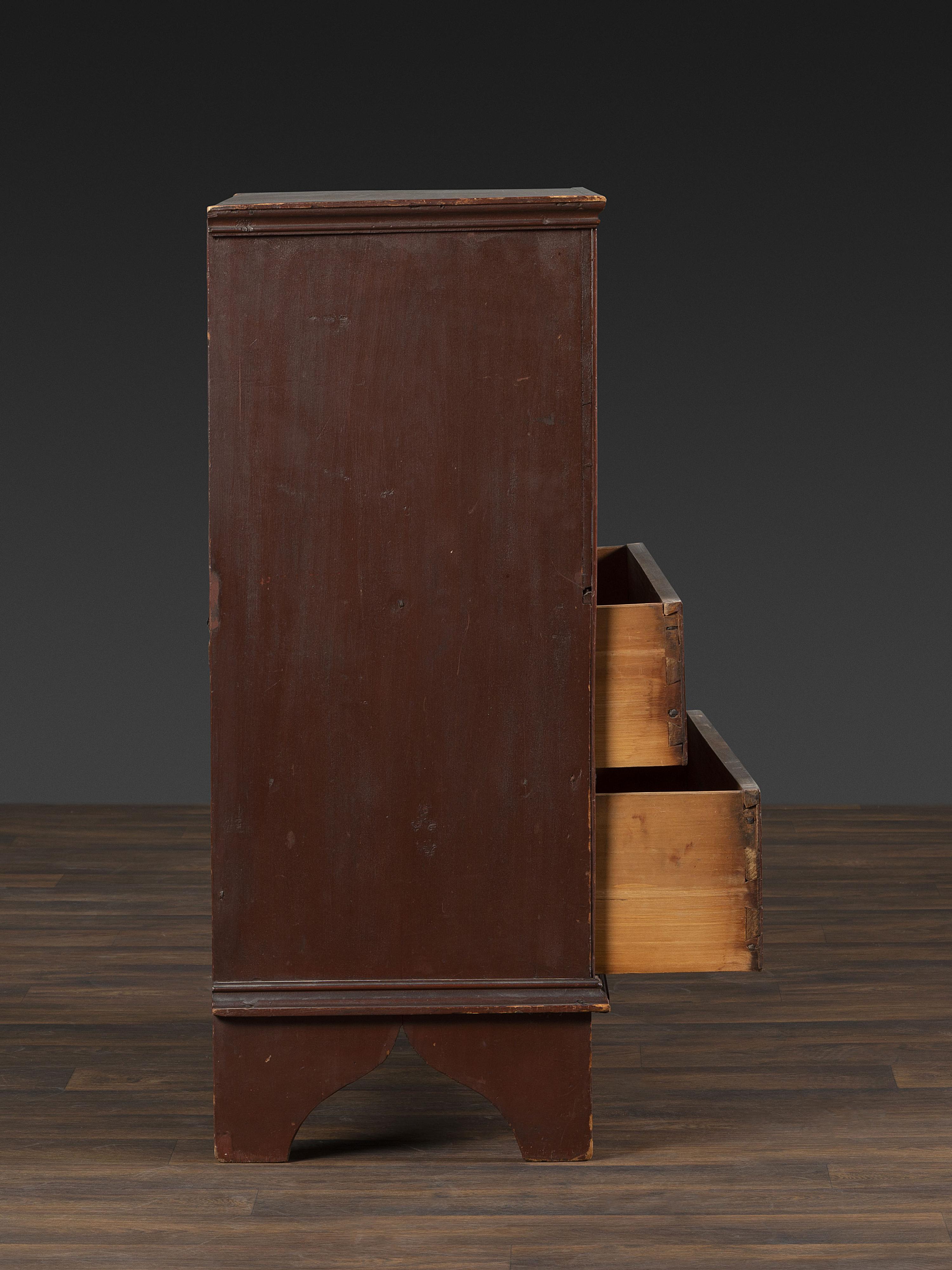 A William and Mary Red Painted Poplar Two-Drawer Blanket Chest
