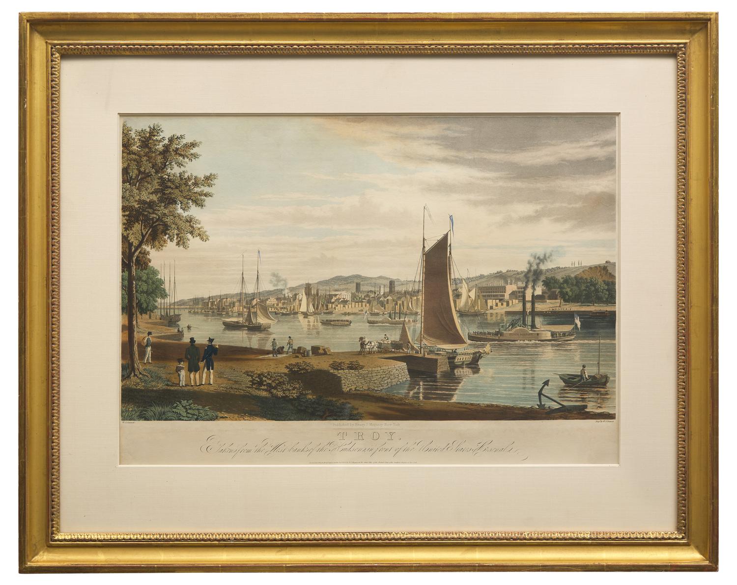 [American Views] Bennett, W(illiam). J(ames). Troy. Taken from the West bank of the Hudson, in front of the United States Arsenal