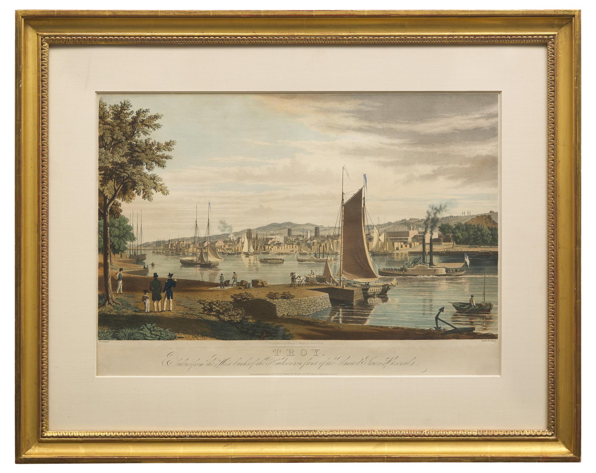 [American Views] Bennett, W(illiam). J(ames). Troy. Taken from the West bank of the Hudson, in front of the United States Arsenal