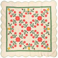 A Basket of Flowers Pattern Quilt with a Scalloped Edge