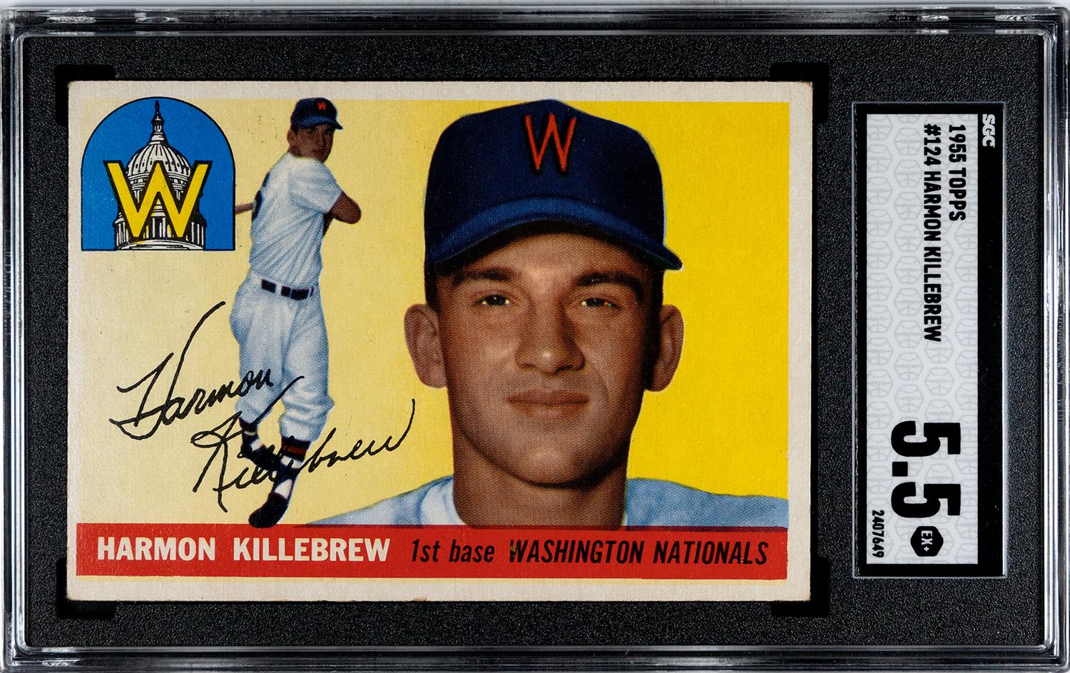 A 1955 Topps Harmon Killebrew Rookie Baseball Card No. 124 (SGC 5.5 EX+)