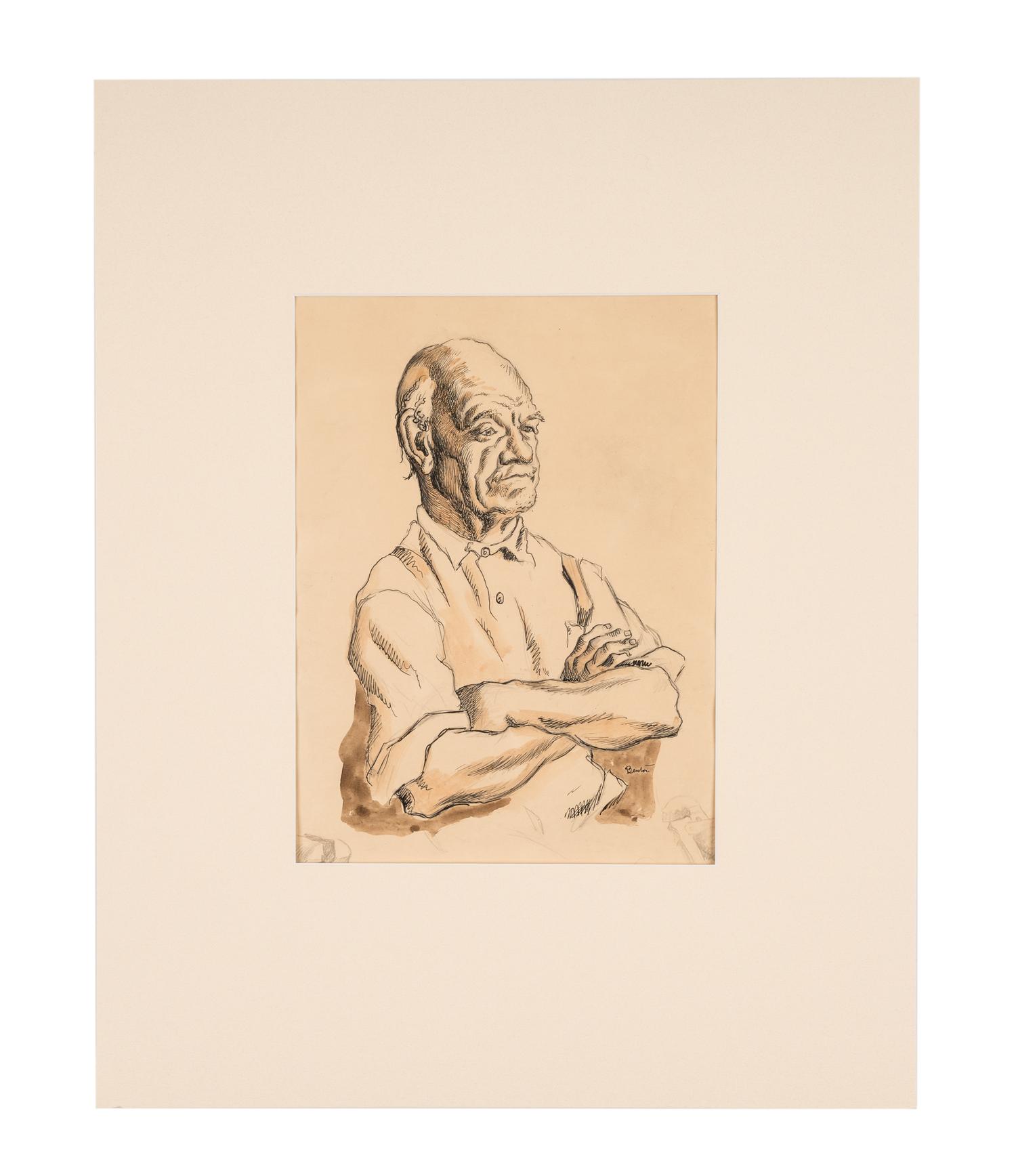 Man with Crossed Arms, with sketches of a vise-grip and a vise in the margins