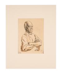 Man with Crossed Arms, with sketches of a vise-grip and a vise in the margins