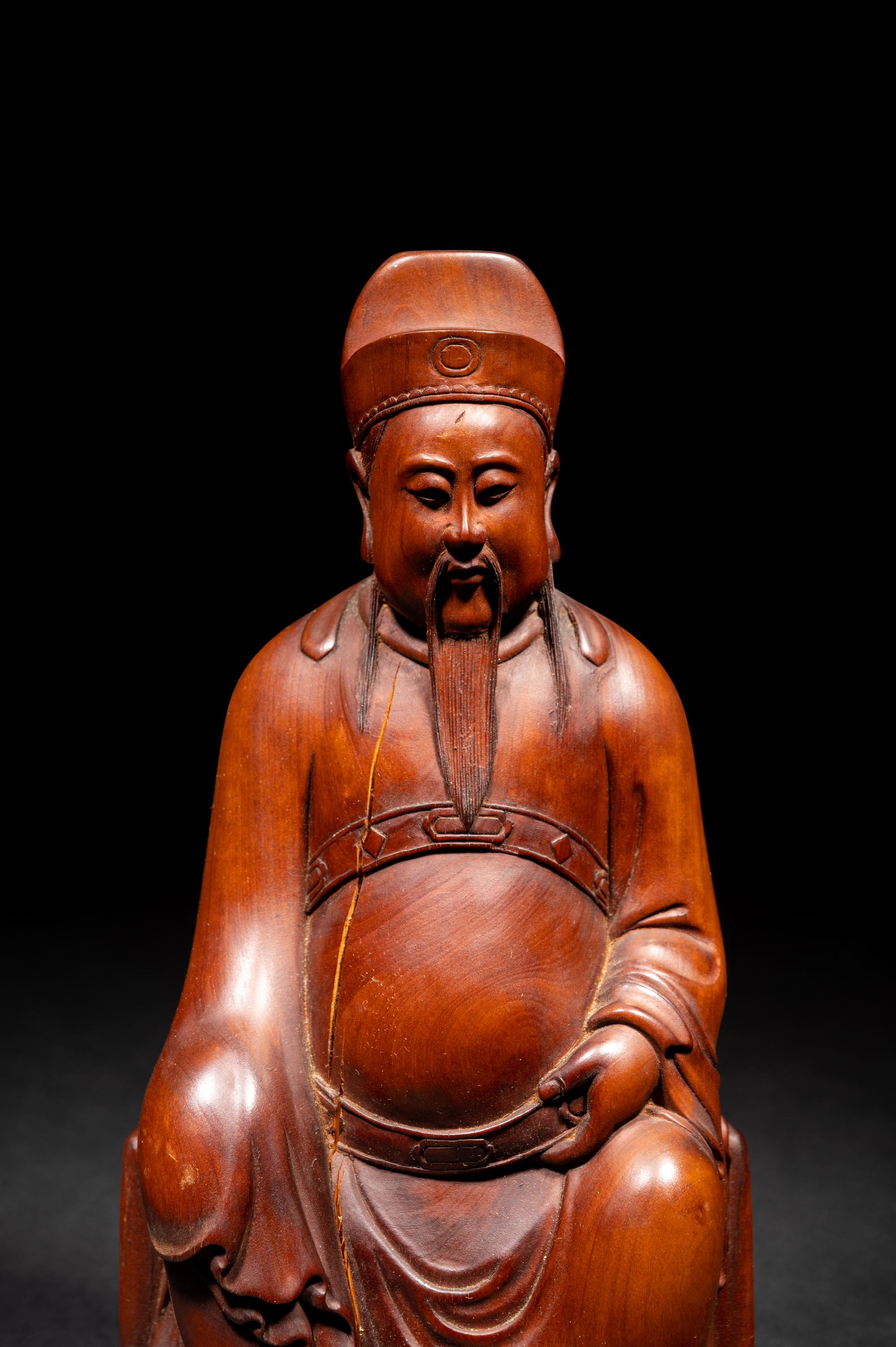 Three Chinese Carved Wood Figures
