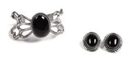 Southwestern Silver and Onyx Jewelry Cuff Bracelet and Earrings Length of bracelet 5 3/4 x opening 1 x width 1 1/18 inches