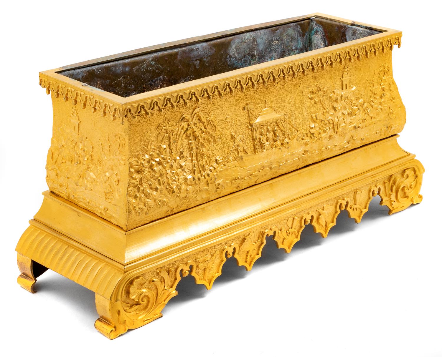 A Charles X Gilt Bronze Jardiniere Height 7 3/4 x width 16 5/8 x depth 5 1/4 inches. — SECOND QUARTER 19TH CENTURY