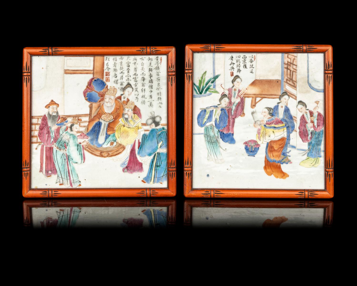 A Pair of Chinese Famille Rose Porcelain Plaques