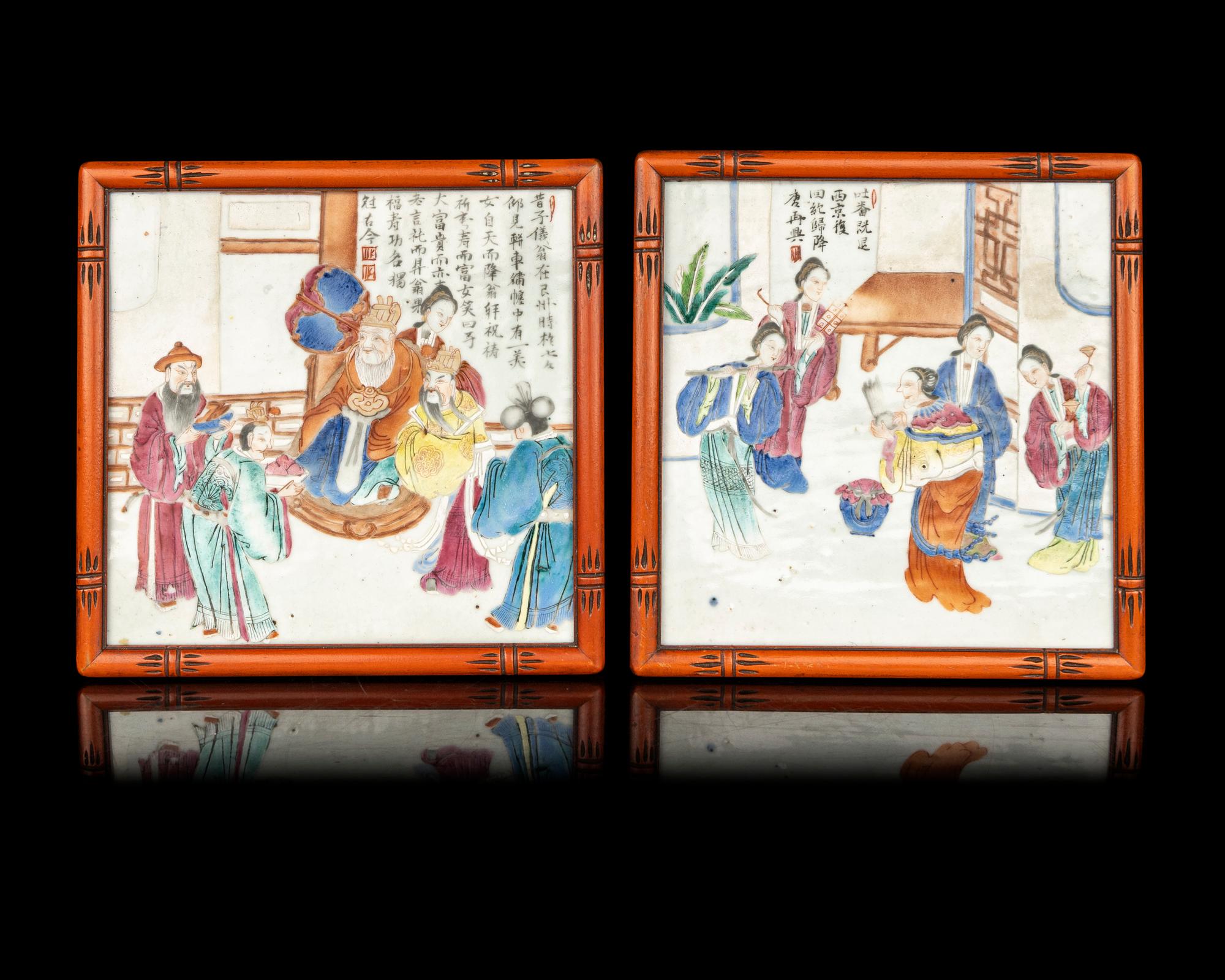 A Pair of Chinese Famille Rose Porcelain Plaques
