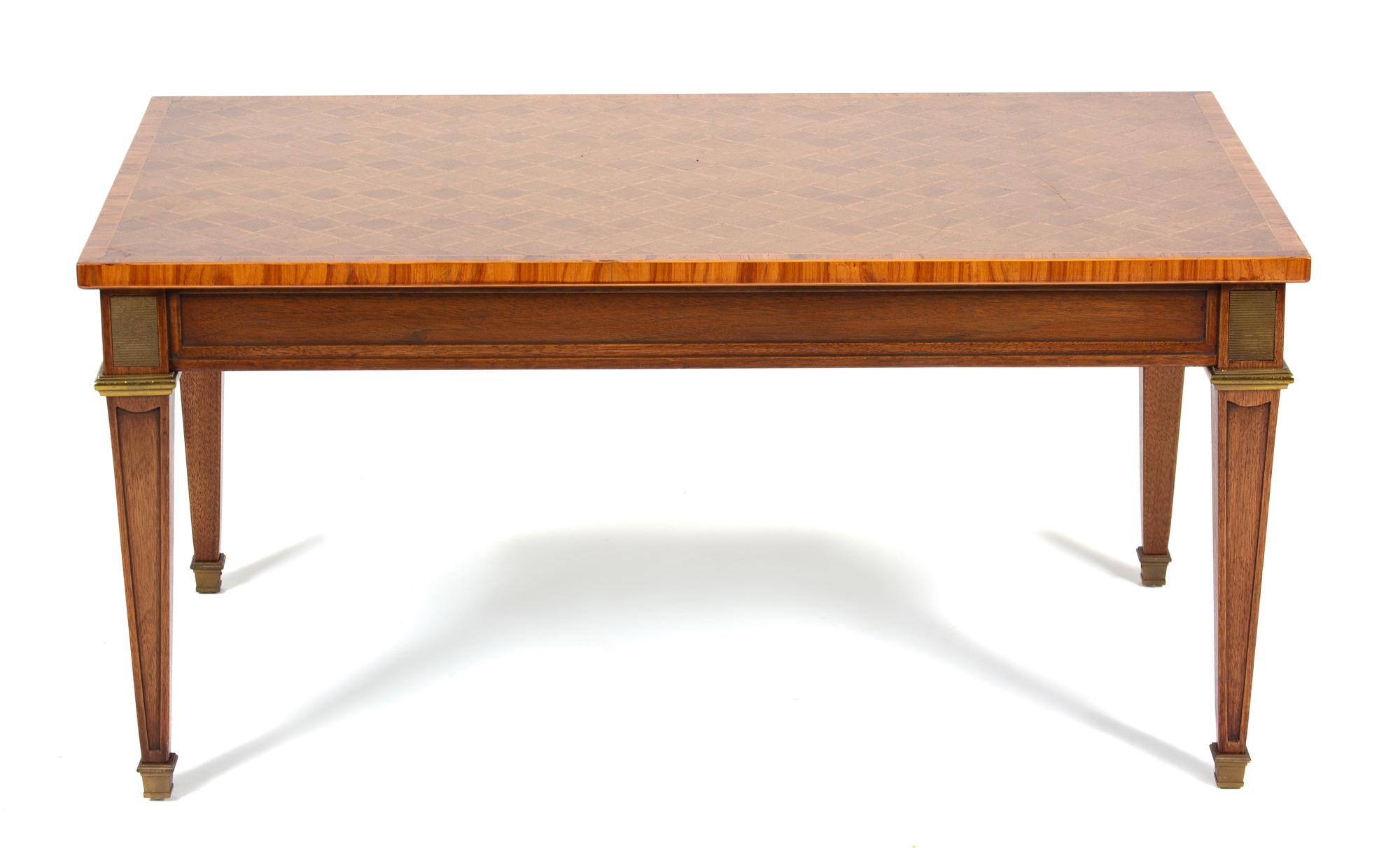 A Louis Philippe Style Gilt Metal Mounted Parquetry Mahogany Low Table