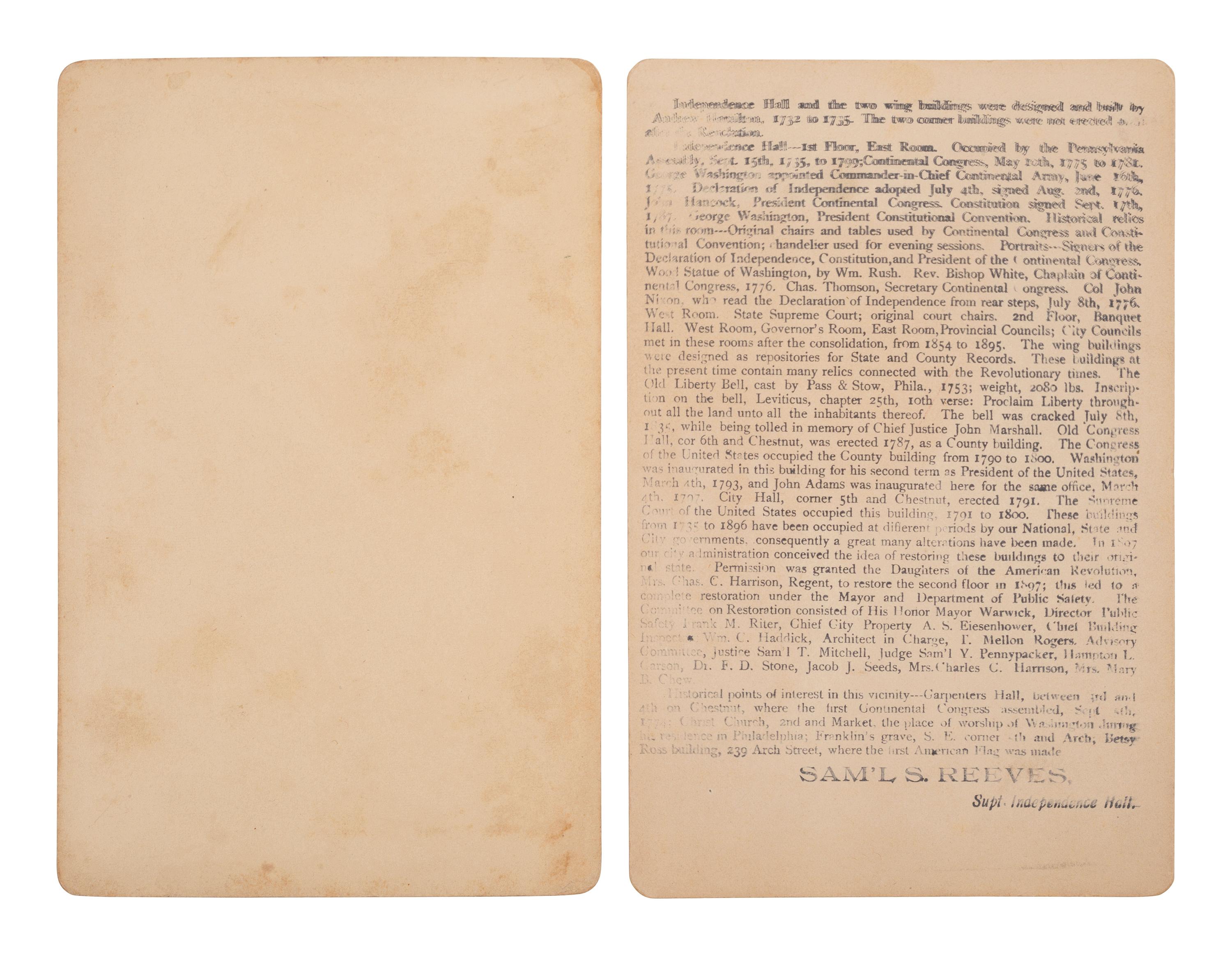 [EARLY PHOTOGRAPHY]. 3 photographs of US landmarks, incl. Liberty Bell & Statue of Liberty.