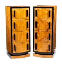 A Pair of Art Deco Style Burlwood and Part Ebonized Tall Chests