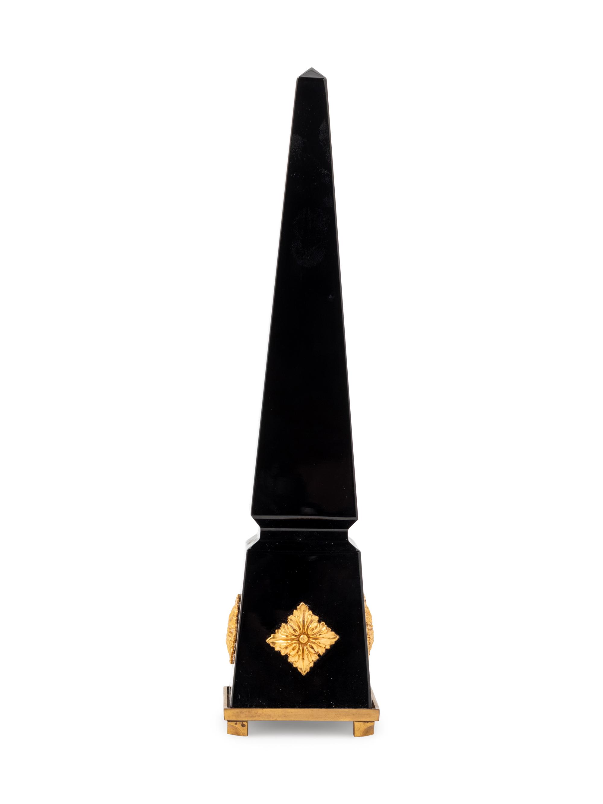 A Baccarat Gilt Bronze Mounted Black Glass Obelisk
