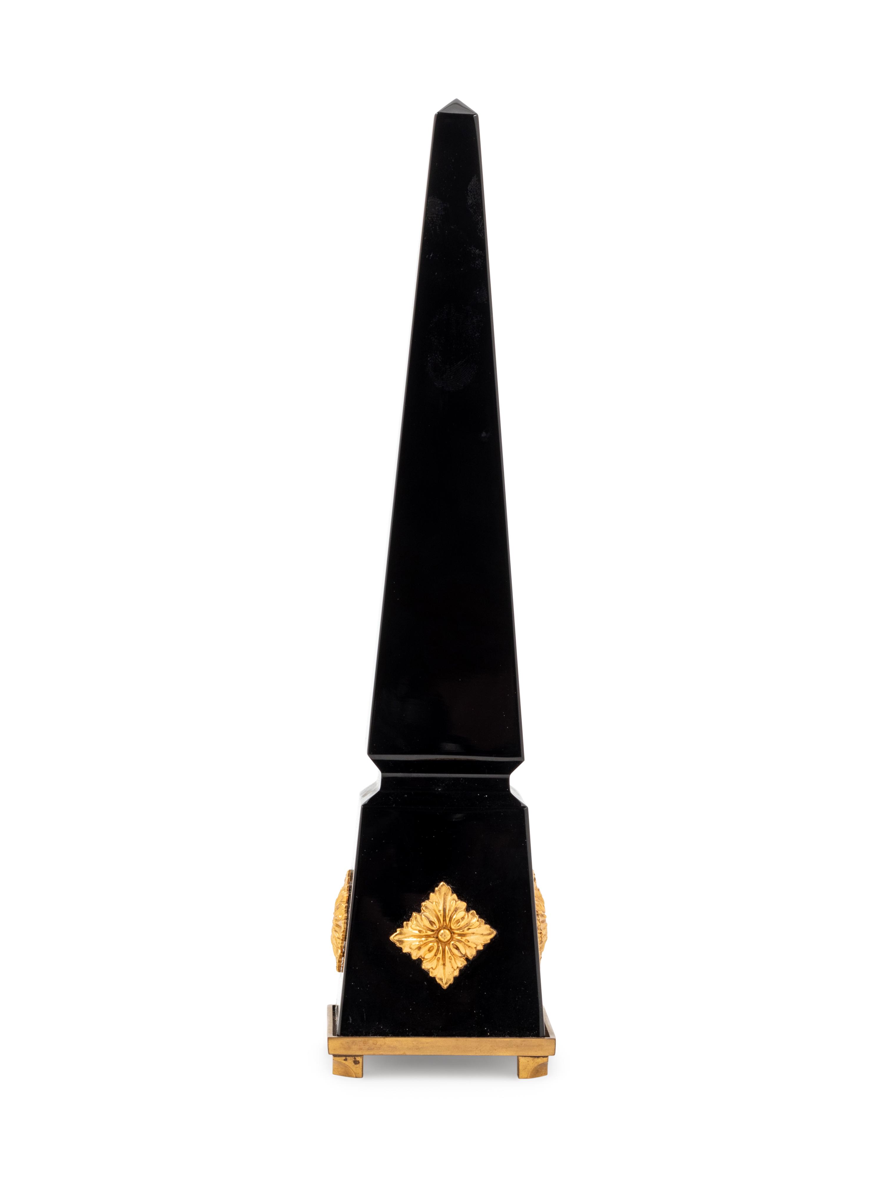 A Baccarat Gilt Bronze Mounted Black Glass Obelisk