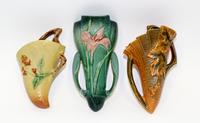 Three Roseville Pottery Wall Pockets Height of first 8 1/4 inches.