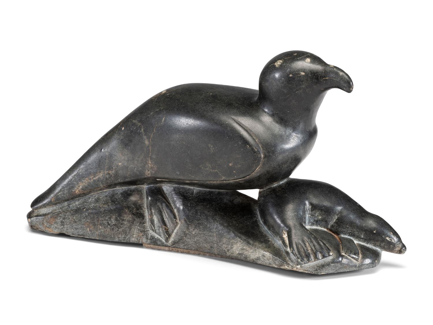 Inuit Soapstone Sculpture, of a Bird and Seal