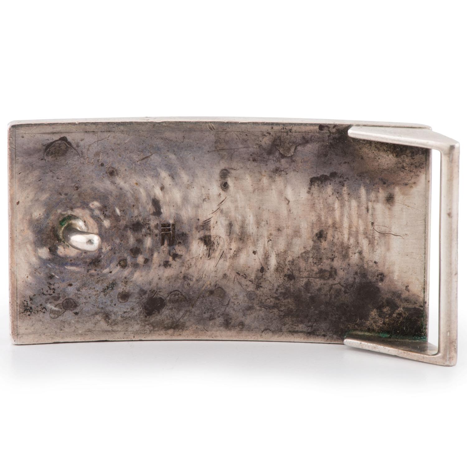 Silver and Mosaic Inlay Belt Buckle