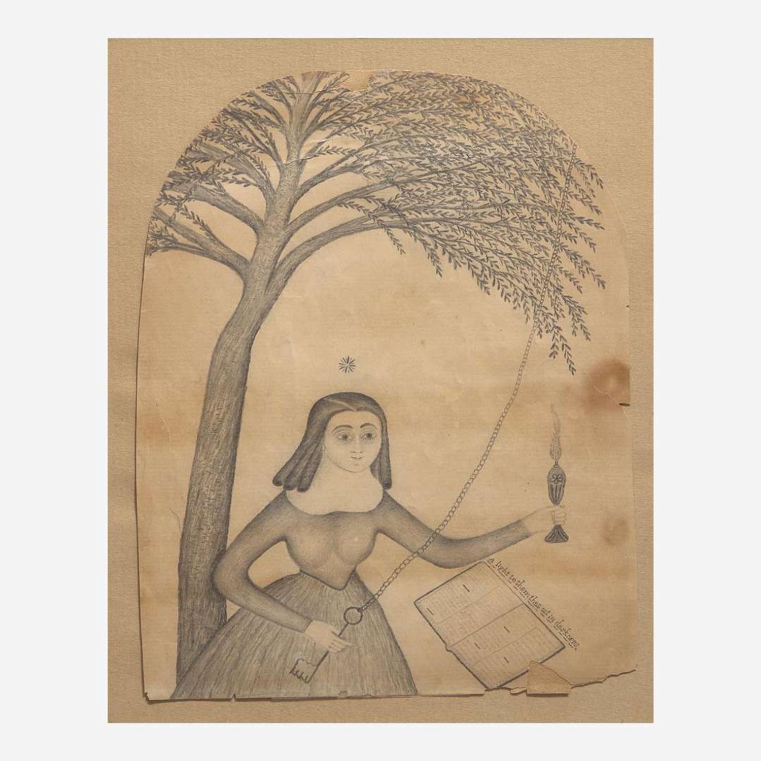 American School 19th century Two Mystical Drawings: The Trumpet of Truth and A Light to Them that Sit in Darkness