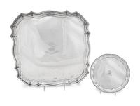 Two English Silver Footed Trays with Armorial Decoration