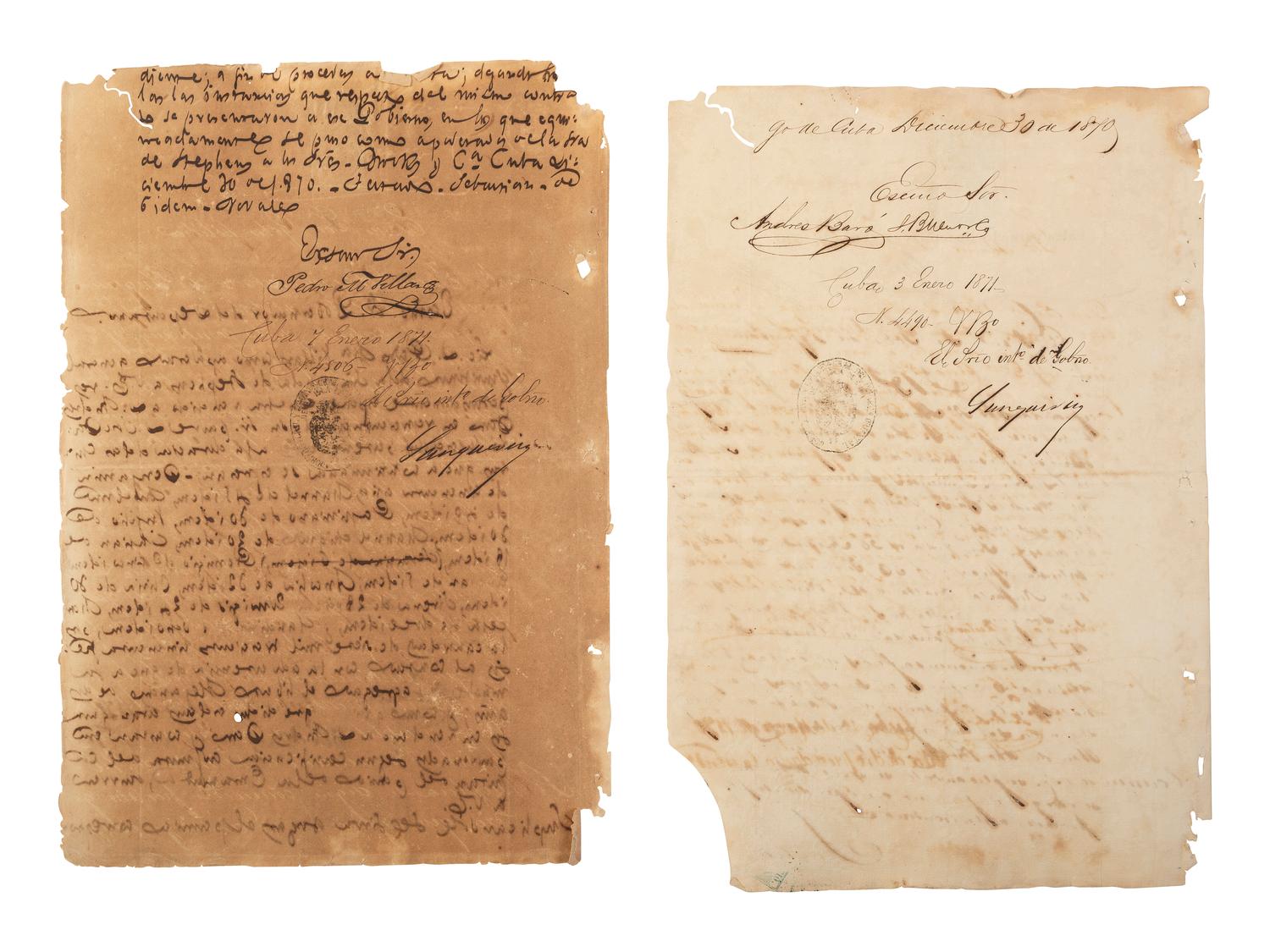 [ENSLAVEMENT & ABOLITION]. A group of 12 documents regarding the sale of enslaved persons in Cuba. 1844-1873.