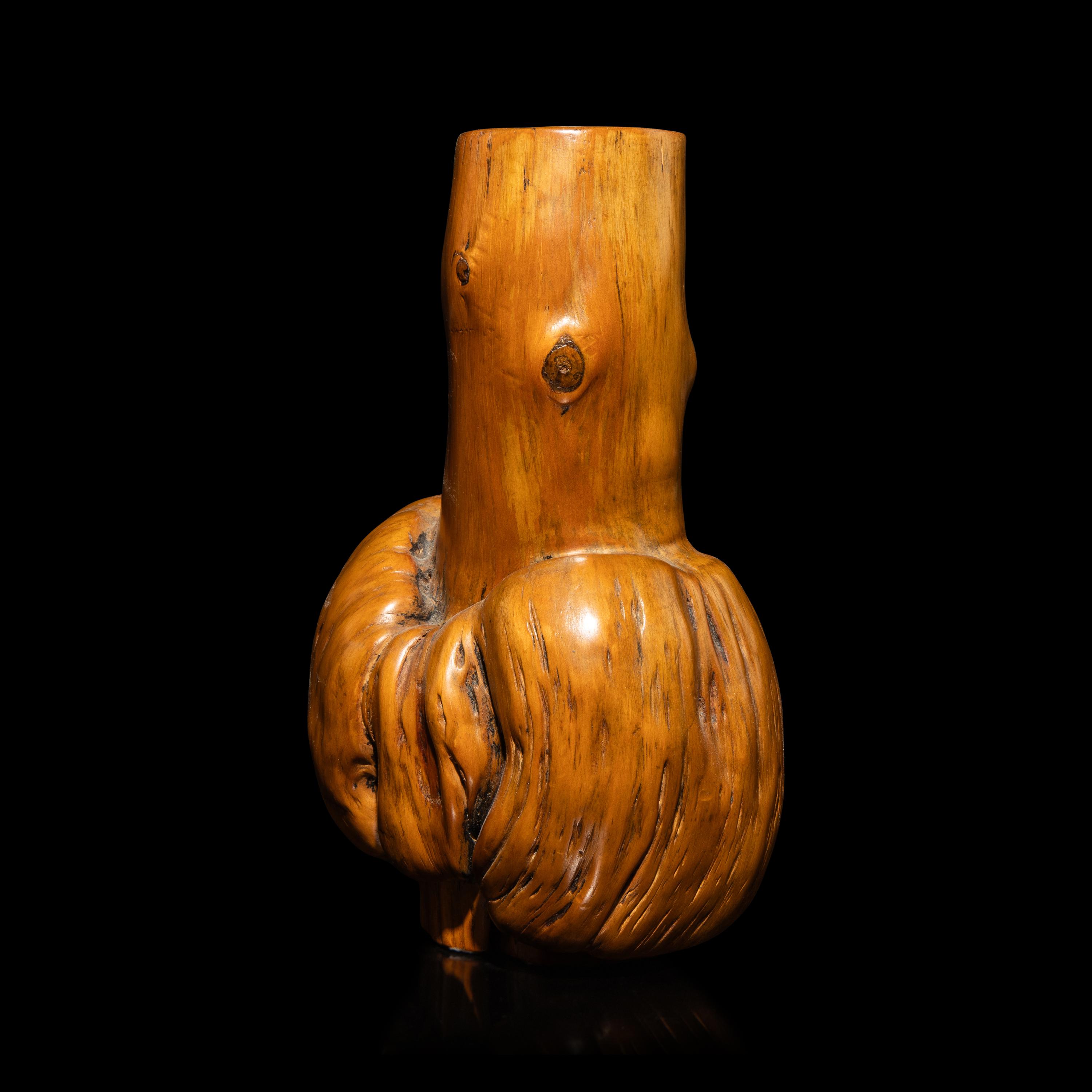 A Chinese Carved Wood Root Tianqiuping-Form Vase, Late 19th-Early 20th Century