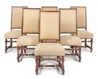 A Set of Six Louis XIII Style Walnut Dining Chairs Height 43 inches. — 19TH CENTURY