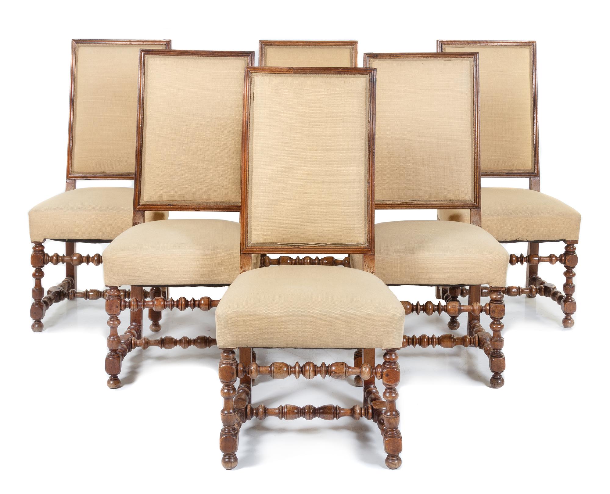 A Set of Six Louis XIII Style Walnut Dining Chairs Height 43 inches. — 19TH CENTURY