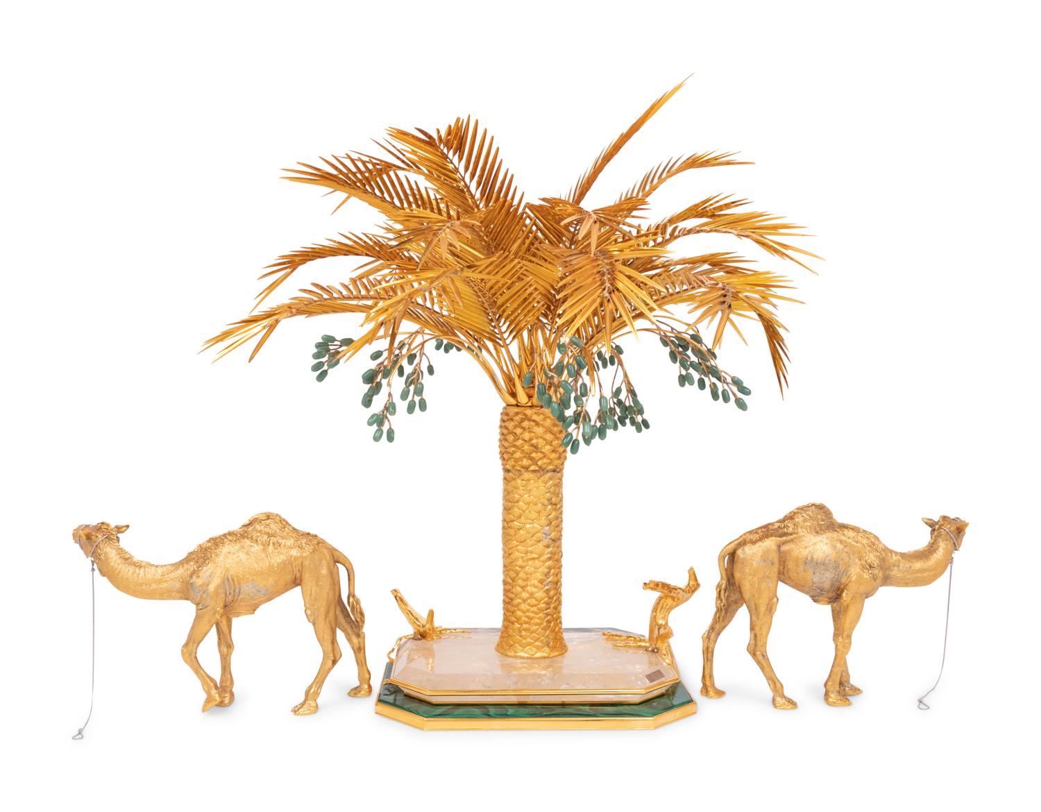 A Swiss Silver-Gilt, Malachite, Rock Crystal and Diamond Centerpiece Retailed by Asprey and Co.