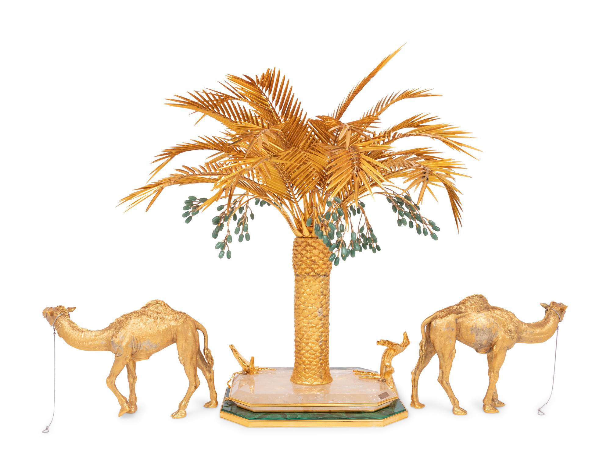 A Swiss Silver-Gilt, Malachite, Rock Crystal and Diamond Centerpiece Retailed by Asprey and Co.