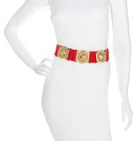 A Gianni Versace Red Canvas Belt, Medallions: 2.25" x 2.25"; Width: 2".