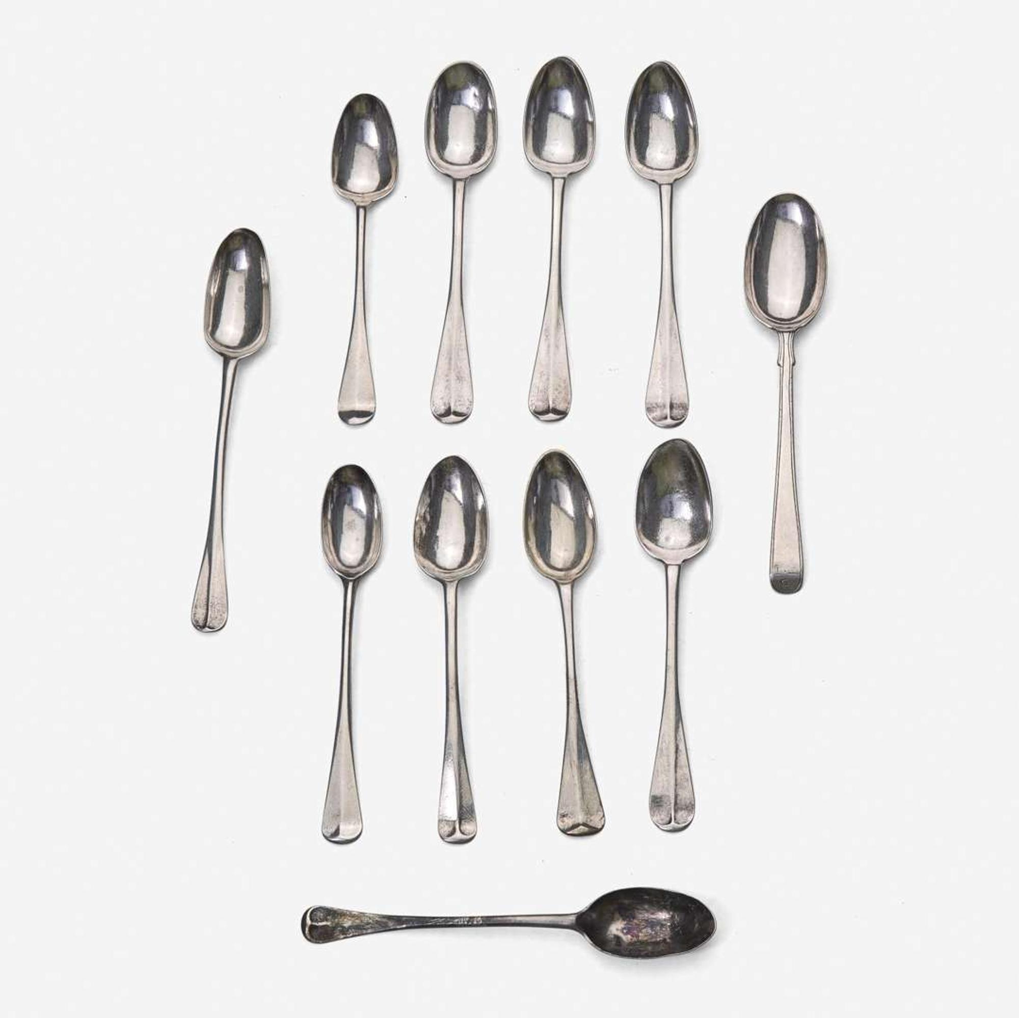 A collection of eleven silver coffee spoons Various makers, New York and New England, circa 1730-1760