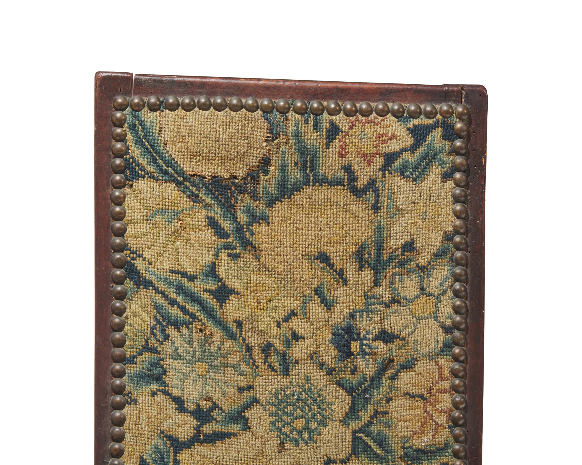 A Charles II Oak Backstool with Early Petit Point Upholstery, Second Half 17th Century
