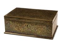 An Anglo-Colonial Style Engraved and Enameled Metal Table Casket