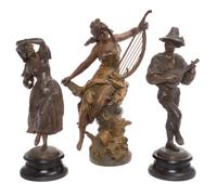Three Continental Cast Metal Figures Height of tallest 17 3/8 inches.
