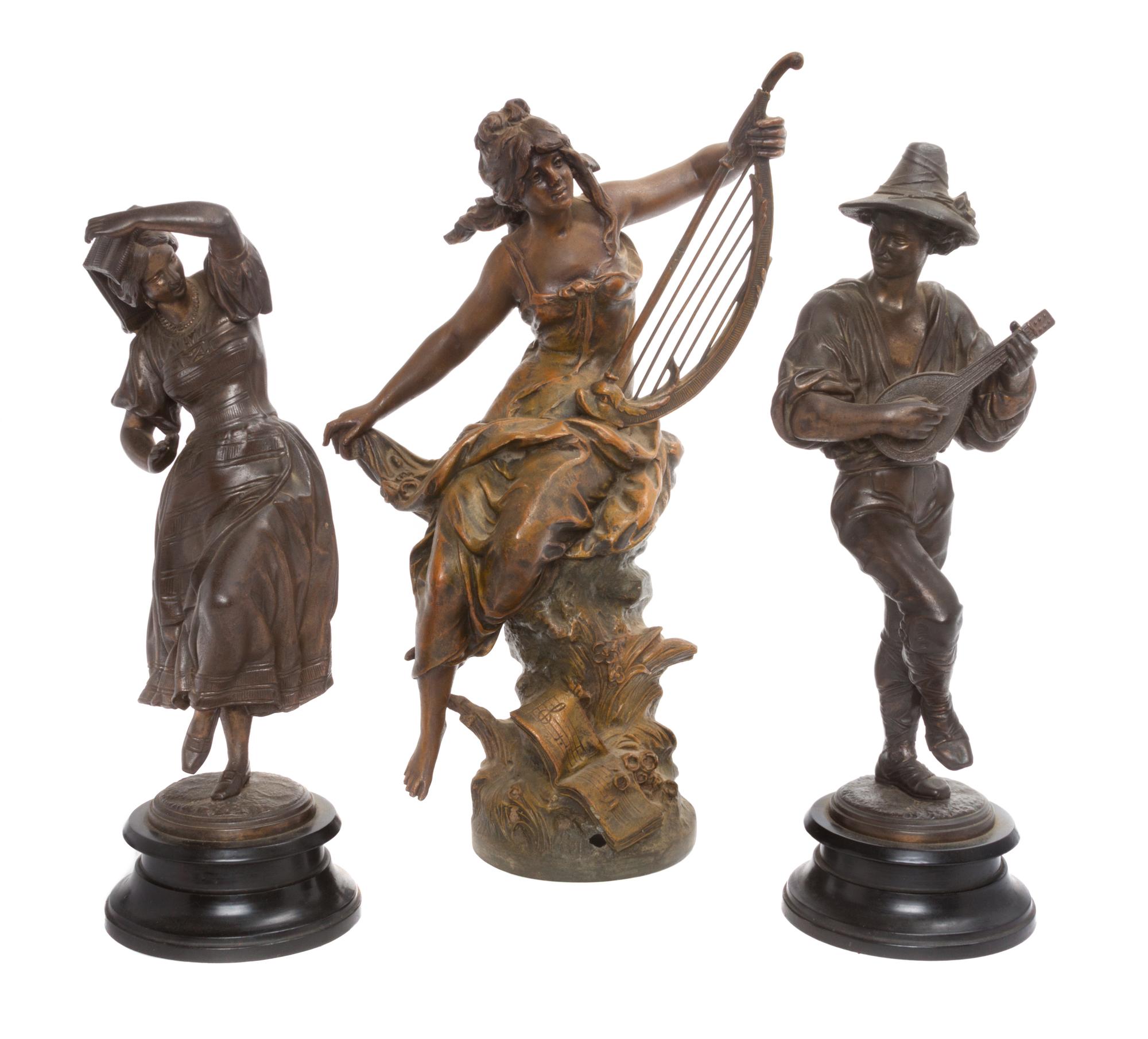 Three Continental Cast Metal Figures Height of tallest 17 3/8 inches.