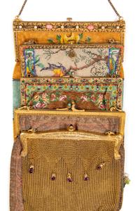 Collection of Eight Accessories; Seven Frame Bags, One Braided Soutache Cloche Hat, 1920s
