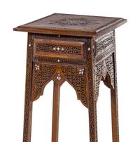A Pair of Syrian Mother-of-Pearl Inlaid Walnut Pedestal Tables