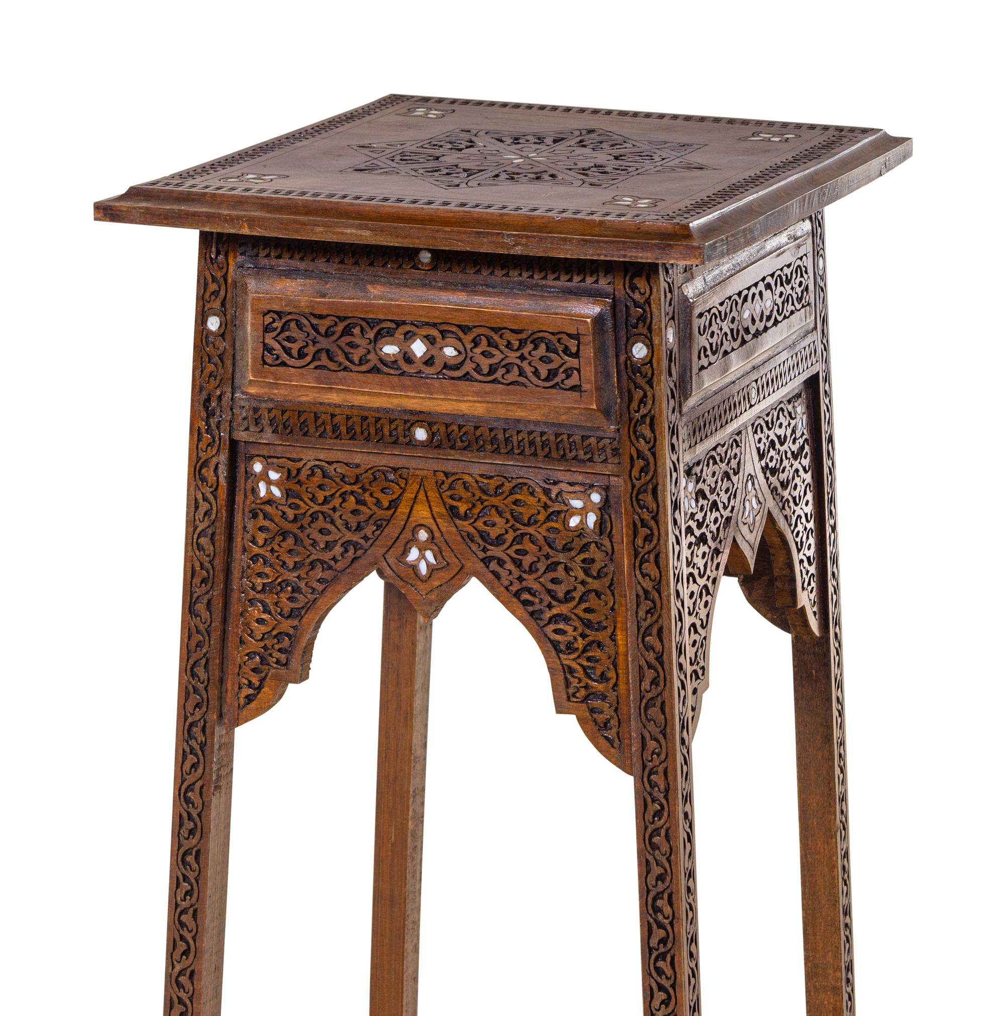 A Pair of Syrian Mother-of-Pearl Inlaid Walnut Pedestal Tables