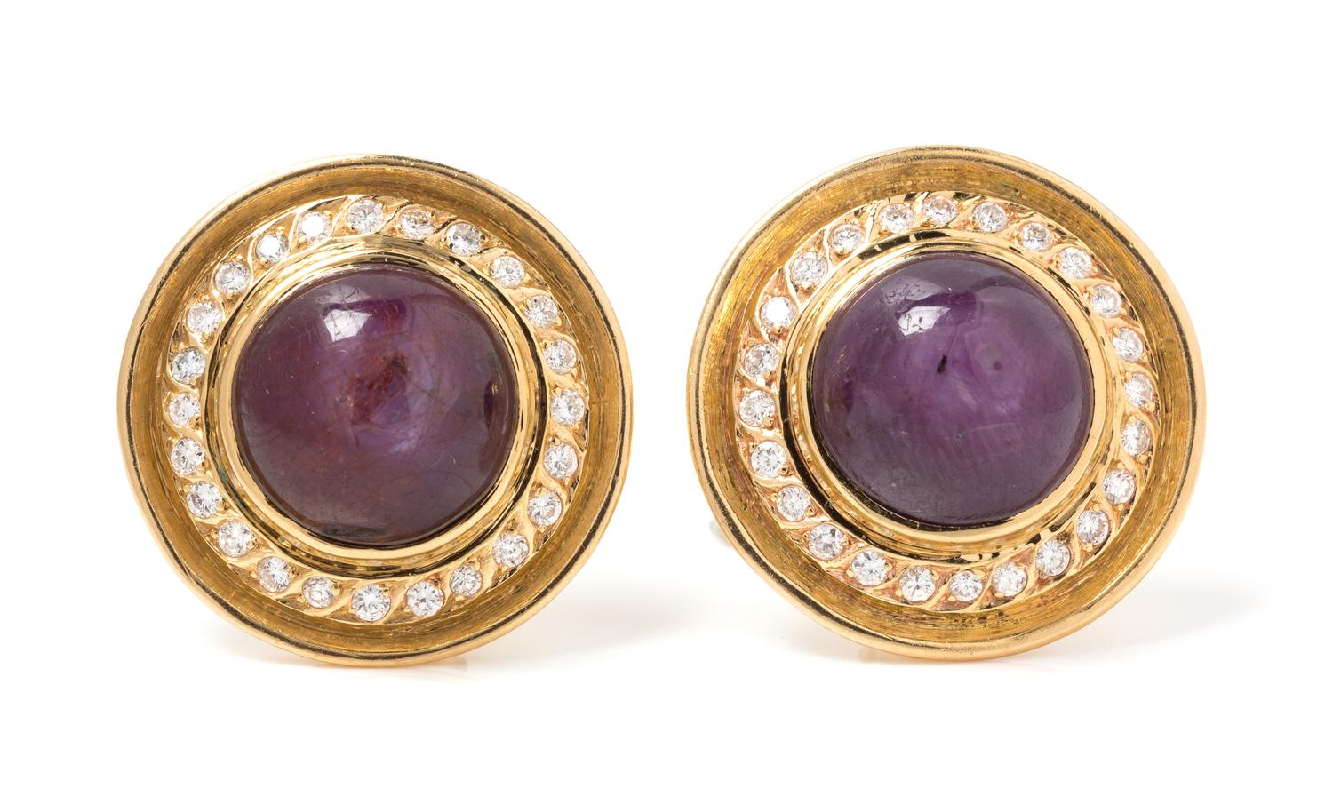 A Pair of Yellow Gold, Ruby and Diamond Earclips, 9.90 dwts.