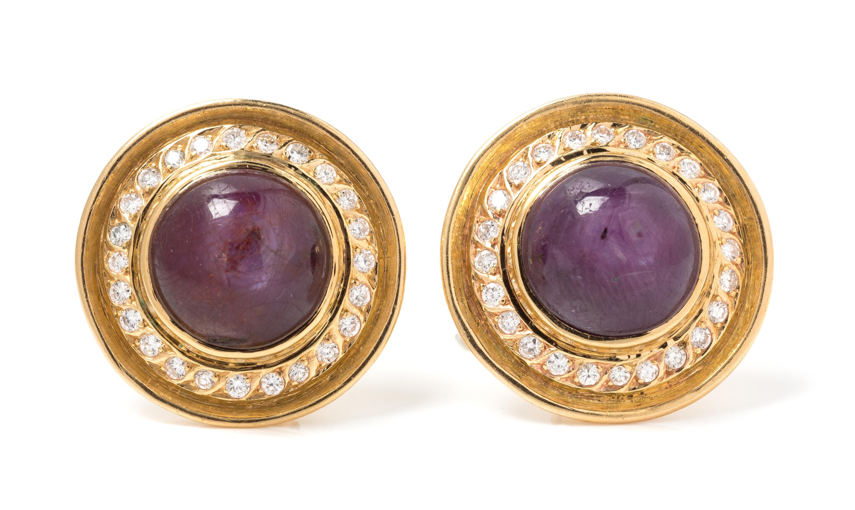 A Pair of Yellow Gold, Ruby and Diamond Earclips, 9.90 dwts.