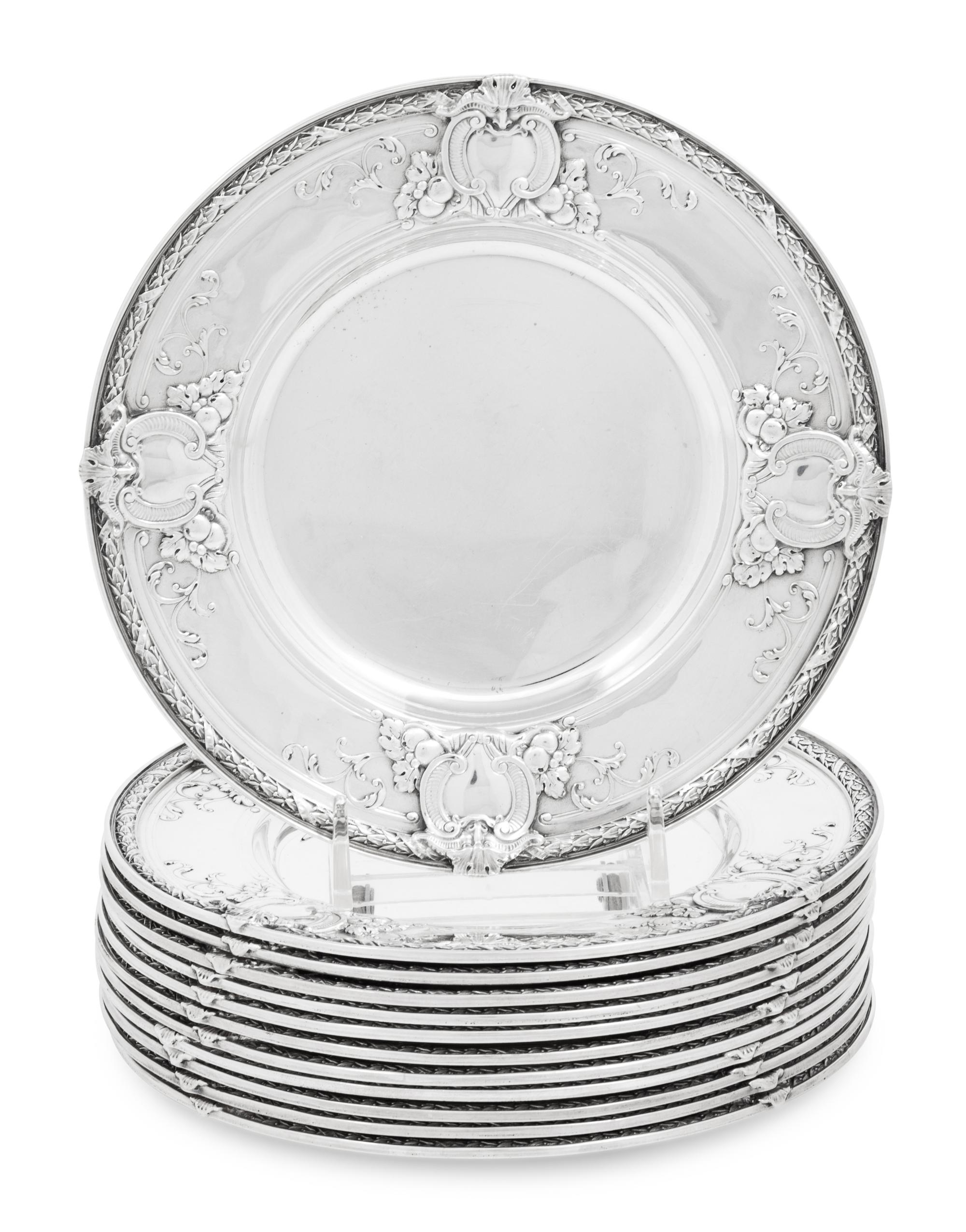A Set of Twelve American Silver Bread Plates