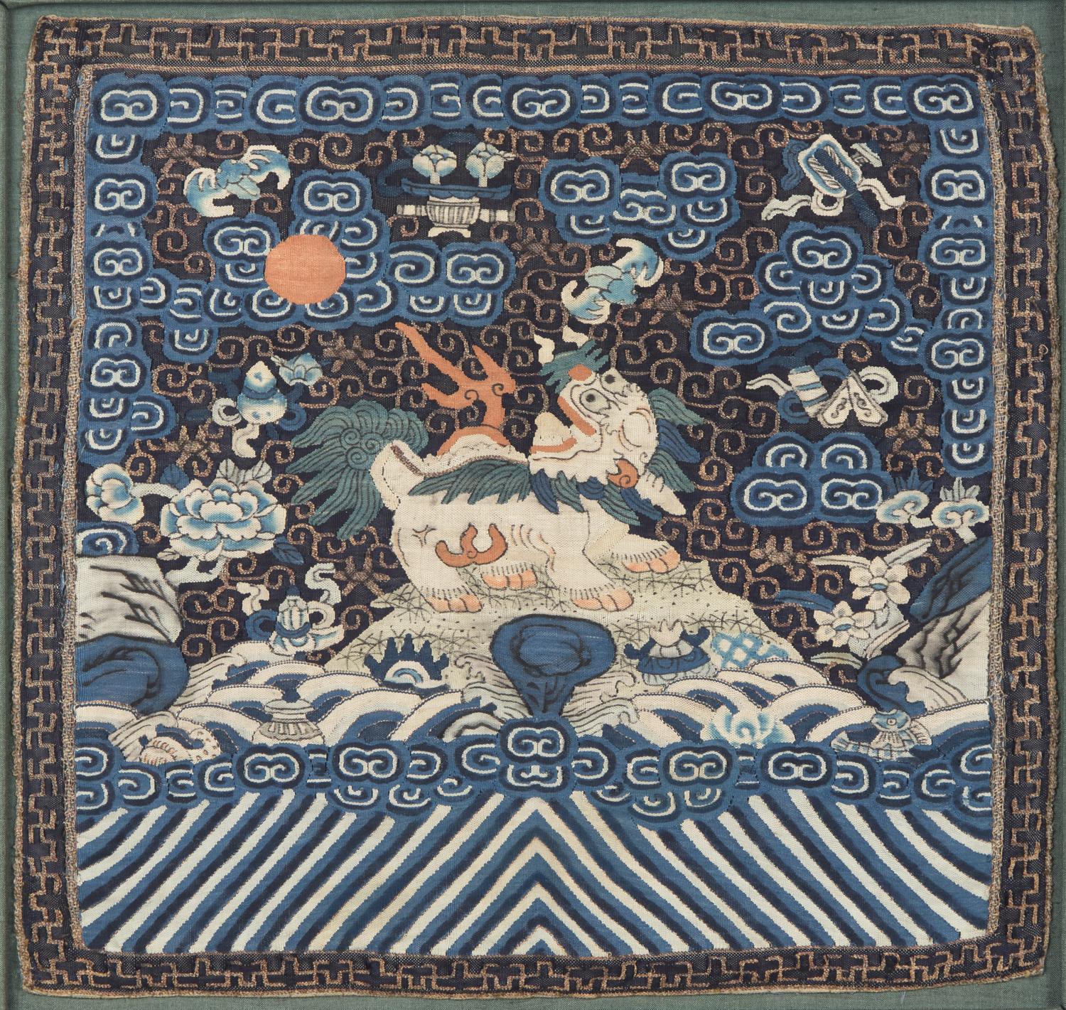 A Pair of Chinese Kesi Tapestry Xiezhi Censor's Rank Badges, Buzi, Qing Dynasty, Mid 19th Century 清中晚期 緙絲獬豸補子一對