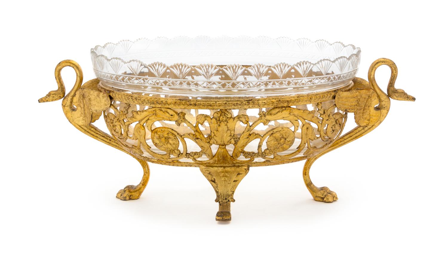A Gilt Metal and Cut Glass Bowl Width 15 inches.