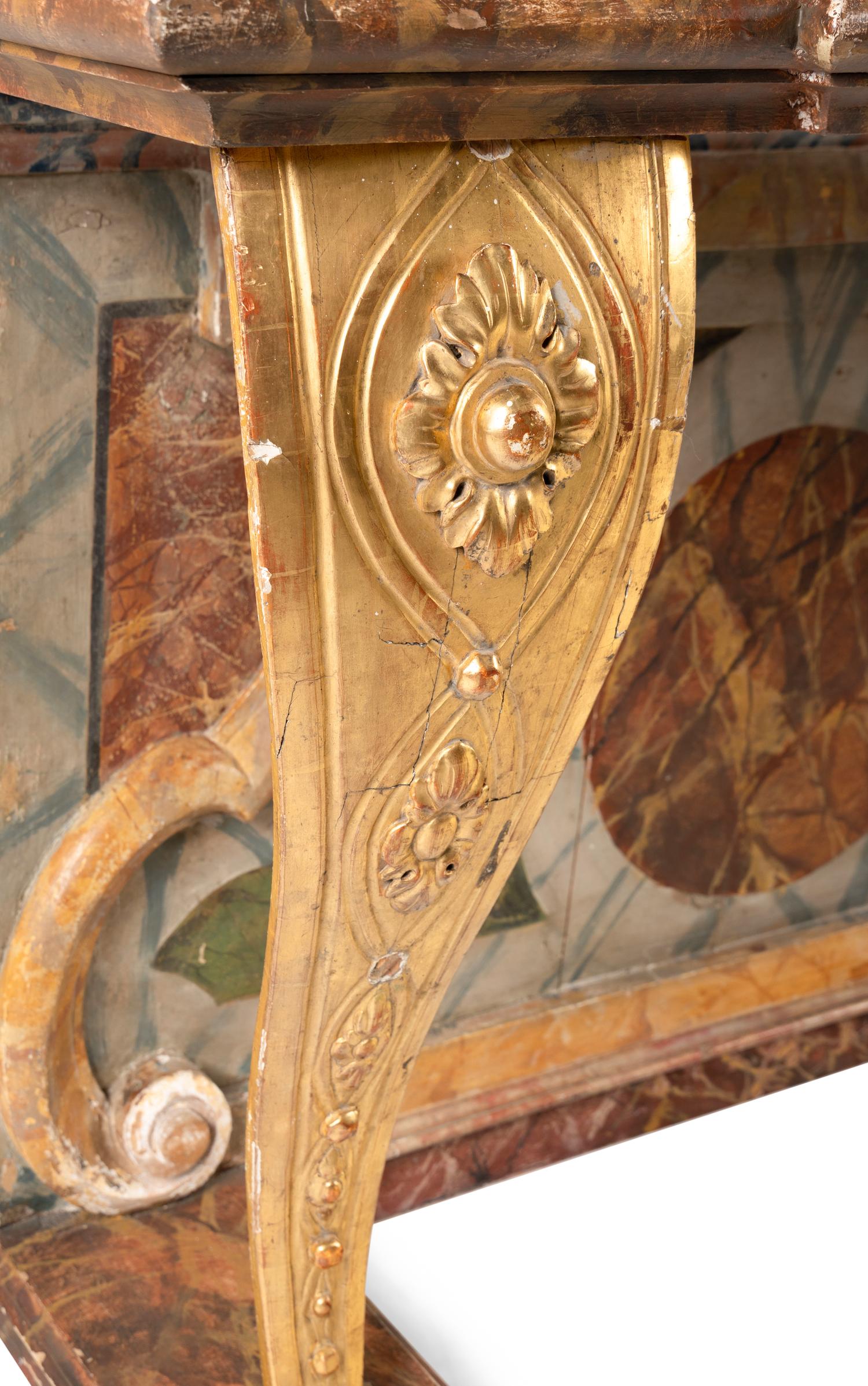 An Italian Parcel Gilt and Faux Marble Painted Console Table