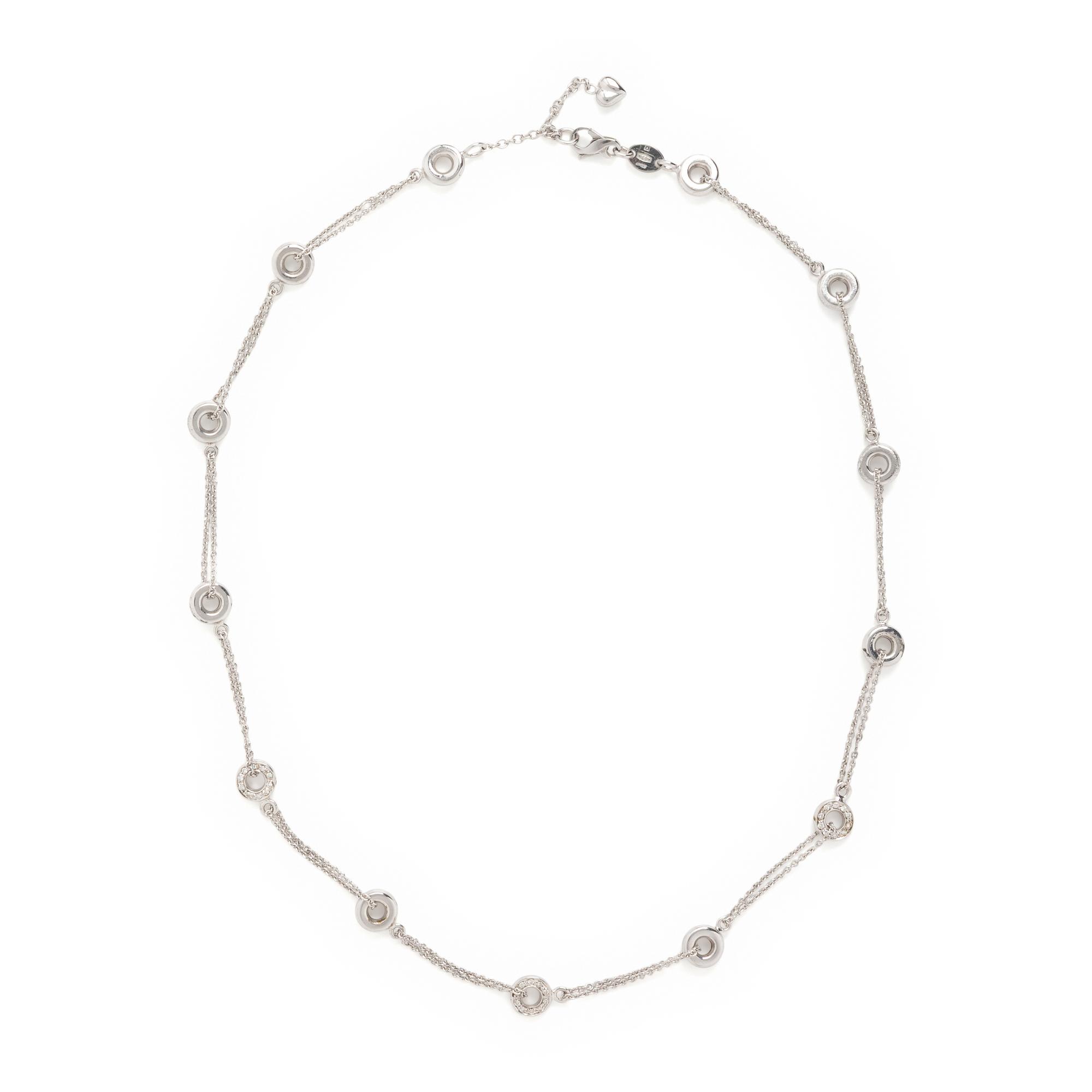 White Gold and Diamond Station Necklace