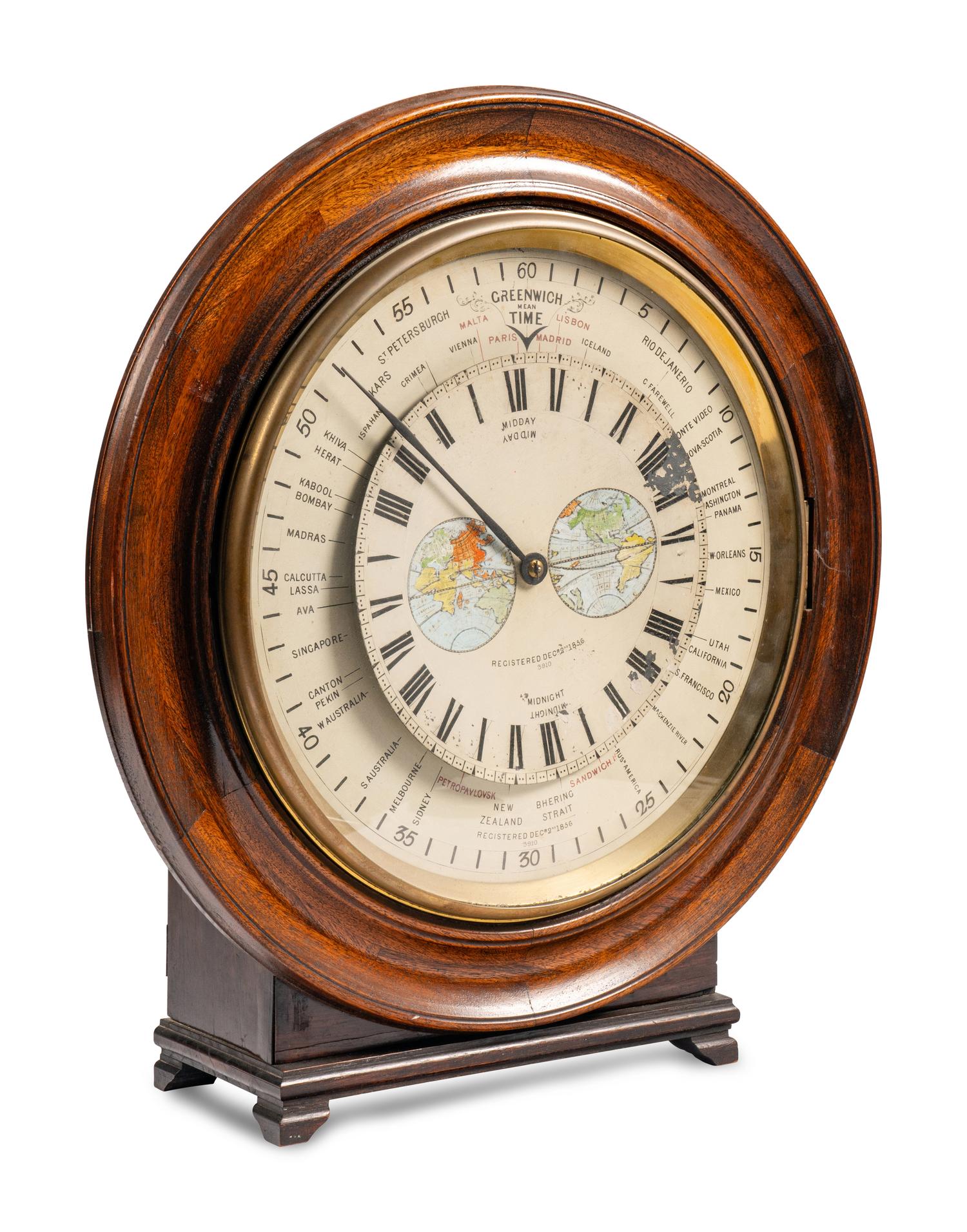 An English Oak Framed World Time Wall Clock