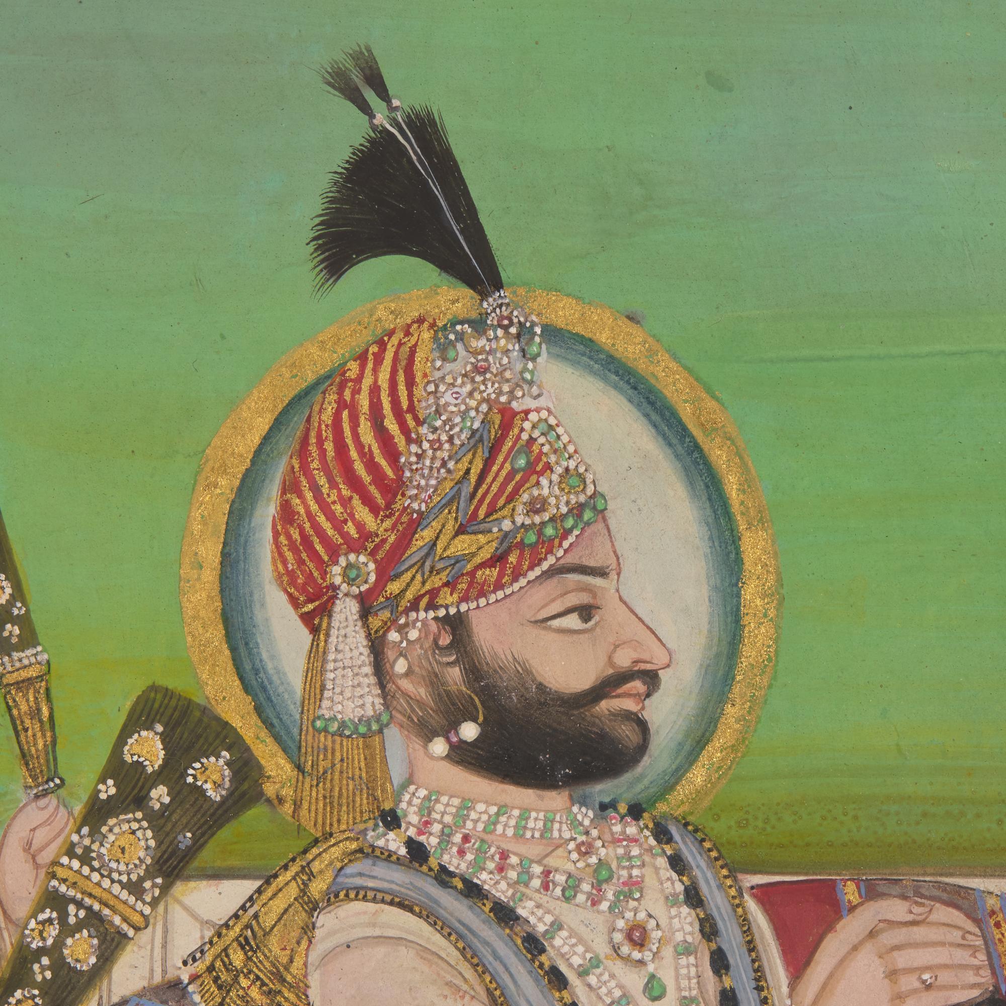 A Painting of Maharana Swarup Singh with Two Noble Men, Jodhpur, Rajasthan, Mewar School, Dated 1845