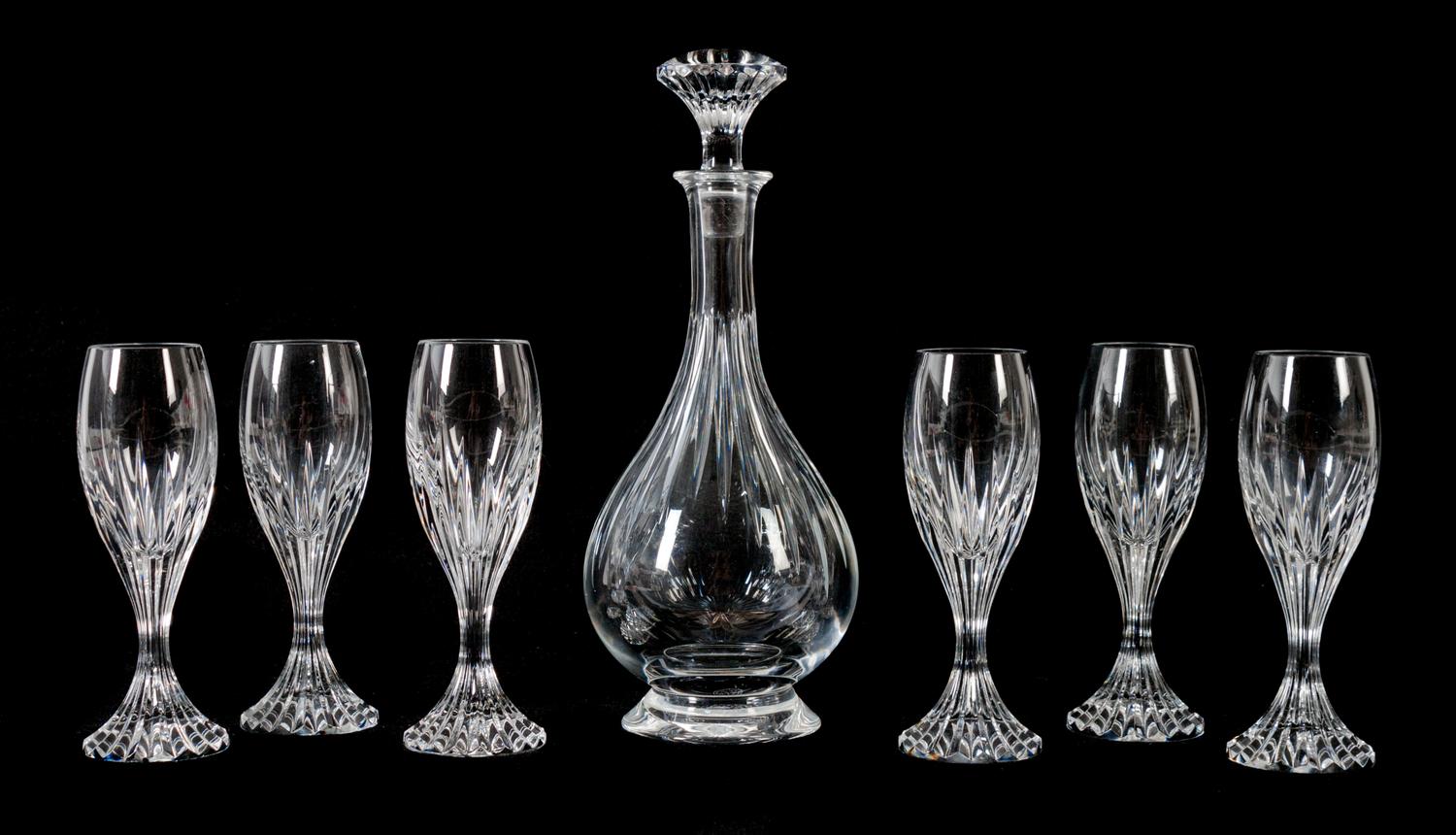 A Seven-Piece Baccarat Glass Cordial Set Height of decanter 9 1/4 inches. — 20TH CENTURY